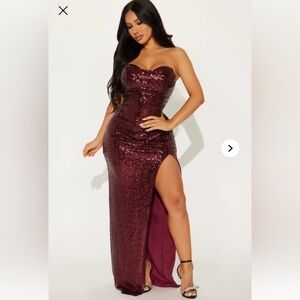 Strapless Wine Sequin Gown